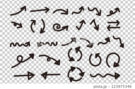 手描き風のシンプルな矢印セット 黒太め 手描き風のシンプルな矢印セット 黒太め 123975346