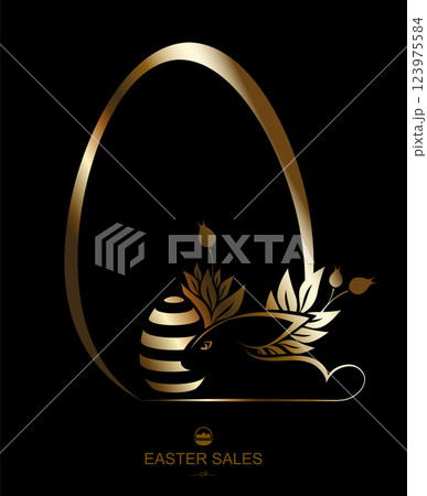 Silhouette of Easter egg and rabbit in golden color, design element Silhouette of Easter egg and rabbit in golden color, design element 123975584