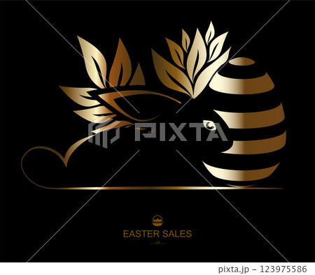 Silhouette of Easter egg and rabbit in gold color, design component Silhouette of Easter egg and rabbit in gold color, design component 123975586