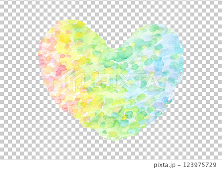 カラフルなハート　水彩タッチイラスト 123975729