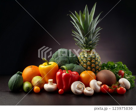 新鮮な野菜と果物とキノコ 123975830