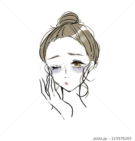 クマに悩む女性のイラスト 123976265