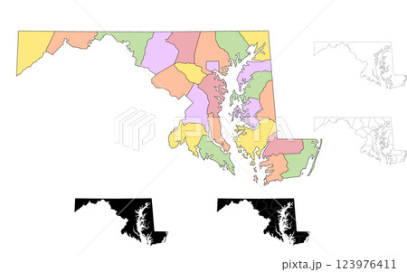 Maryland Map. Maryland administrative map, Maryland outline and counties state map set - illustration version 123976411