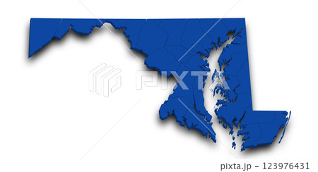 Maryland Map. 3d Map of Maryland state with color. United State of America, US, United State 123976431