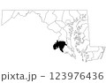 Map of Charles County in Maryland state on white background. single County map highlighted by black colour on Maryland map. UNITED STATES, US 123976436
