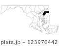 Map of Kent County in Maryland state on white background. single County map highlighted by black colour on Maryland map. UNITED STATES, US 123976442