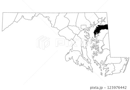 Map of Kent County in Maryland state on white background. single County map highlighted by black colour on Maryland map. UNITED STATES, US 123976442