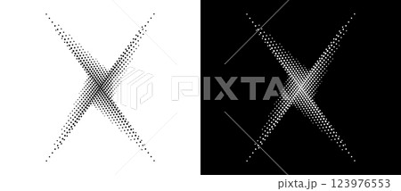 Modern abstract background. Halftone vector dots in the shape of a spiral or star. Design element or icon, logo. Black figure on a white background and the same white figure on a black side. 123976553