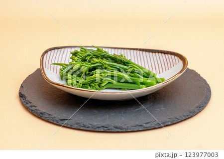 菜の花の料理が小皿に乗っている 春の味覚の素材写真 菜の花の料理が小皿に乗っている 春の味覚の素材写真 123977003