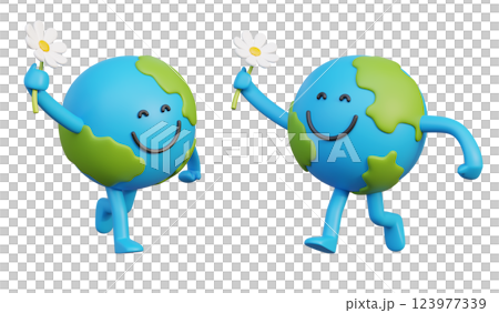 Earth character holding flower in hand 3D graphic 123977339