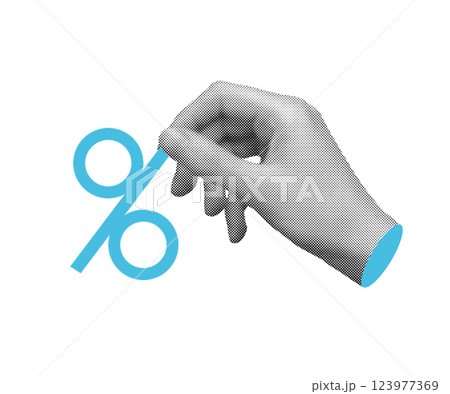 Benefit percentage and discount offer for shopping. Hand holding money, financial symbols for loan, Benefit percentage and discount offer for shopping. Hand holding money, financial symbols for loan, 123977369