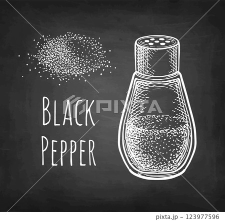 Pepper shaker and ground spice chalk sketch. 123977596