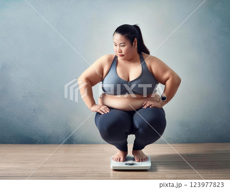 体重計に乗る女性 123977823