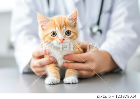 Close-Up of Kitten Receiving Vaccination from Vet Close-Up of Kitten Receiving Vaccination from Vet 123978014