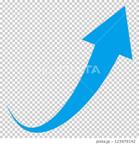 Illustration of a simple blue arrow rising to the right on a white background 123978142