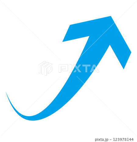 右肩上がりのシンプルな青矢印のイラスト 白背景 右肩上がりのシンプルな青矢印のイラスト 白背景 123978144