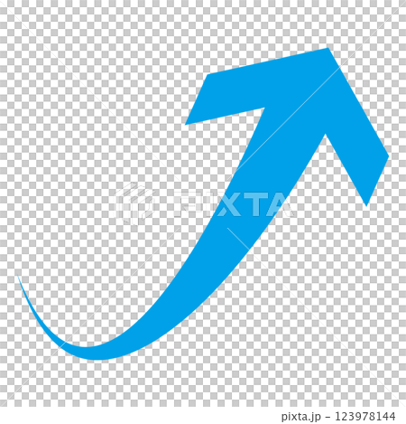 右肩上がりのシンプルな青矢印のイラスト 白背景 右肩上がりのシンプルな青矢印のイラスト 白背景 123978144