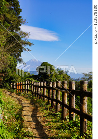 富士山を望む薩埵峠の遊歩道：自然と歴史の調和 123978180