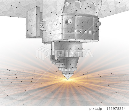 Laser cutting metal isolated on white. Additive manufacturing, precision engineering. Laser cutting metal isolated on white. Additive manufacturing, precision engineering. 123978254