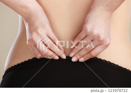 Closeup woman body in black underwear 123978722