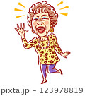ヒョウ柄のトレーナーを着た大阪のおばちゃんのイラスト 123978819