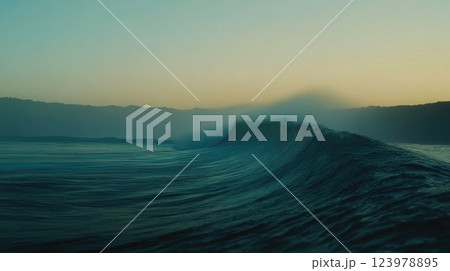 Massive Wave Rolling Over Calm Sea Massive Wave Rolling Over Calm Sea 123978895