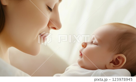 A mother holding her newborn in a tender embrace, nurturing care 123978945