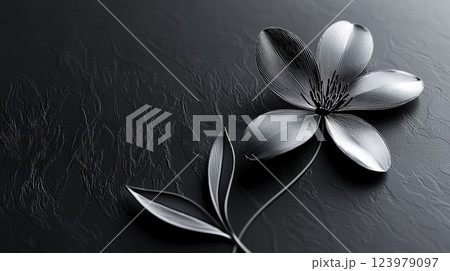 metallic flower with intricate details on textured black background 123979097