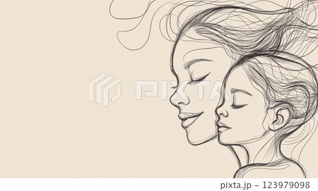 tender sketch of mother and child with closed eyes, expressing love and serenity 123979098