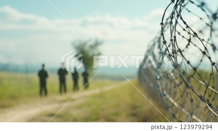 Strategic Military Defense Line with Automated Guns Strategic Military Defense Line with Automated Guns 123979294