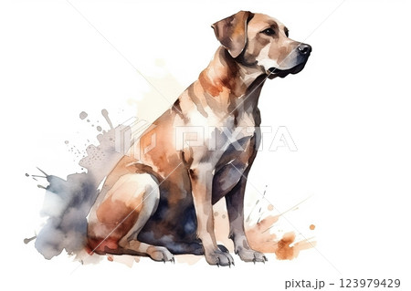 Watercolor dog illustration on white background 123979429