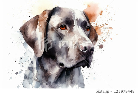 Watercolor dog portrait illustration on white background 123979449