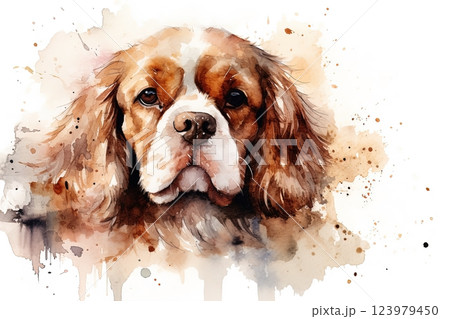 Watercolor dog portrait illustration on white background 123979450