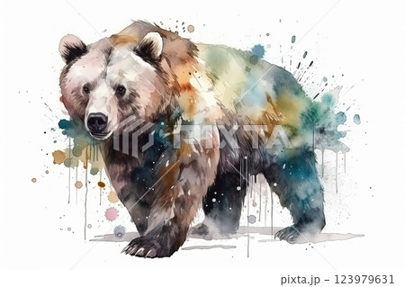 Watercolor brown bear illustration on white background 123979631