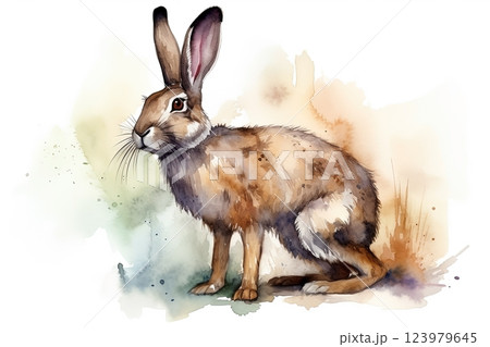Watercolor rabbit illustration on white background Watercolor rabbit illustration on white background 123979645