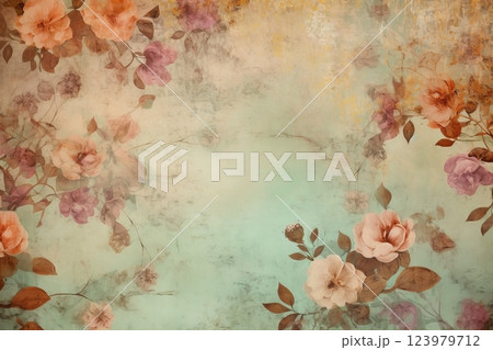Vintage flowers background. Old wallpaper. Ai generated Vintage flowers background. Old wallpaper. Ai generated 123979712