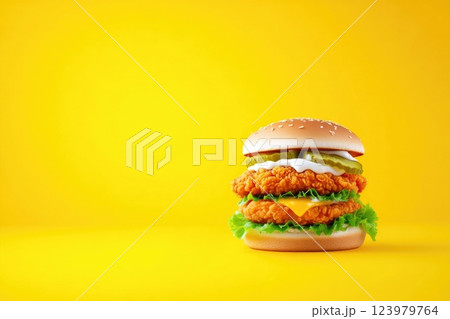 Fried Chicken Sandwich with Pickles and Soft Toasted Bun Fried Chicken Sandwich with Pickles and Soft Toasted Bun 123979764