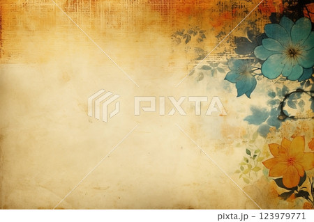 Vintage flowers background. Old grunge paper texture. Ai generated 123979771