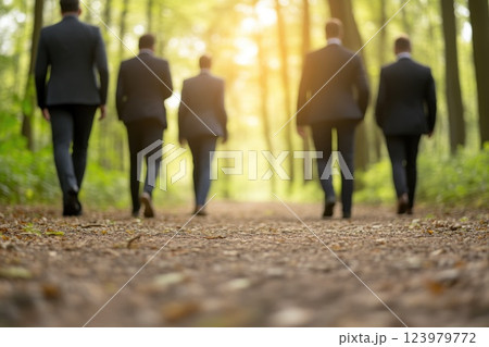 Outdoor team meeting on a forest nature trail 123979772