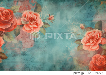 Vintage flowers background. Old wallpaper. Ai generated 123979773