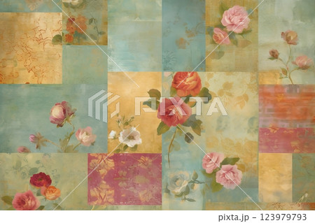 Vintage background, floral illustration. Old paper texture. Ai generated 123979793