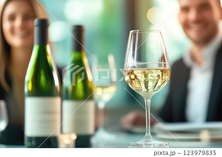 Group enjoying wine in a trendy restaurant with blurred background ambiance Group enjoying wine in a trendy restaurant with blurred background ambiance 123979835