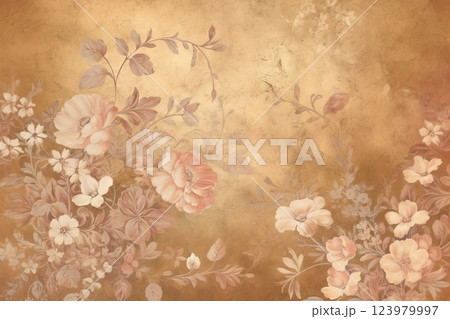 Vintage flowers background. Old floral wallpaper. Ai generated 123979997