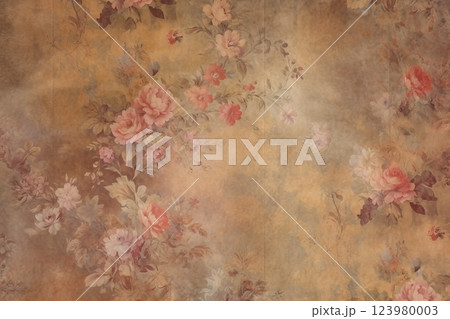 Vintage flowers background. Old grunge paper texture. Ai generated 123980003