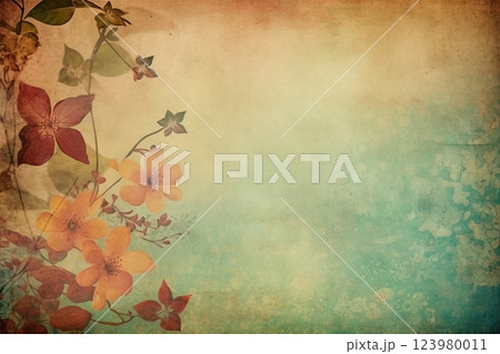 Vintage flowers background. Old wallpaper. Ai generated 123980011