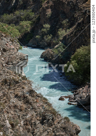 River mountain landscape, turquoise wate 123980404
