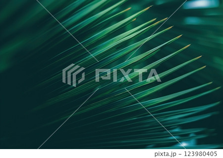 Tropical palm leaves close-up summer background. Ai generated 123980405