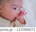 指しゃぶりする赤ちゃん 123980671