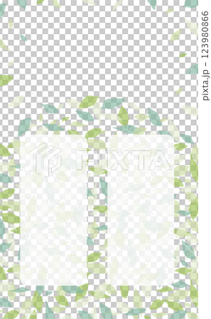 緑の葉っぱの手描きフレーム_縦囲み 123980866