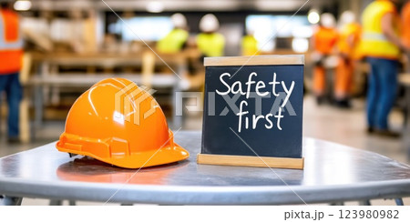 Construction Safety First Sign and Equipment 123980982